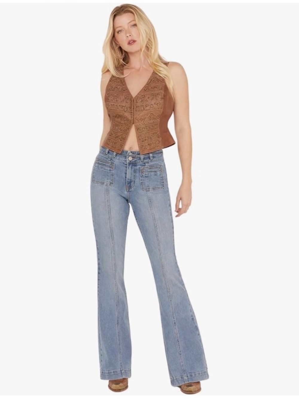 Shyanne Trouser Flare Jeans Womens Medium Wash High Rise Western Cowgirl Boho